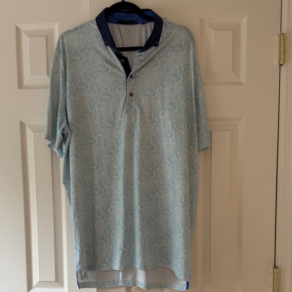 Greyson Light Blue Printed Polo with Navy Contrast Collar
